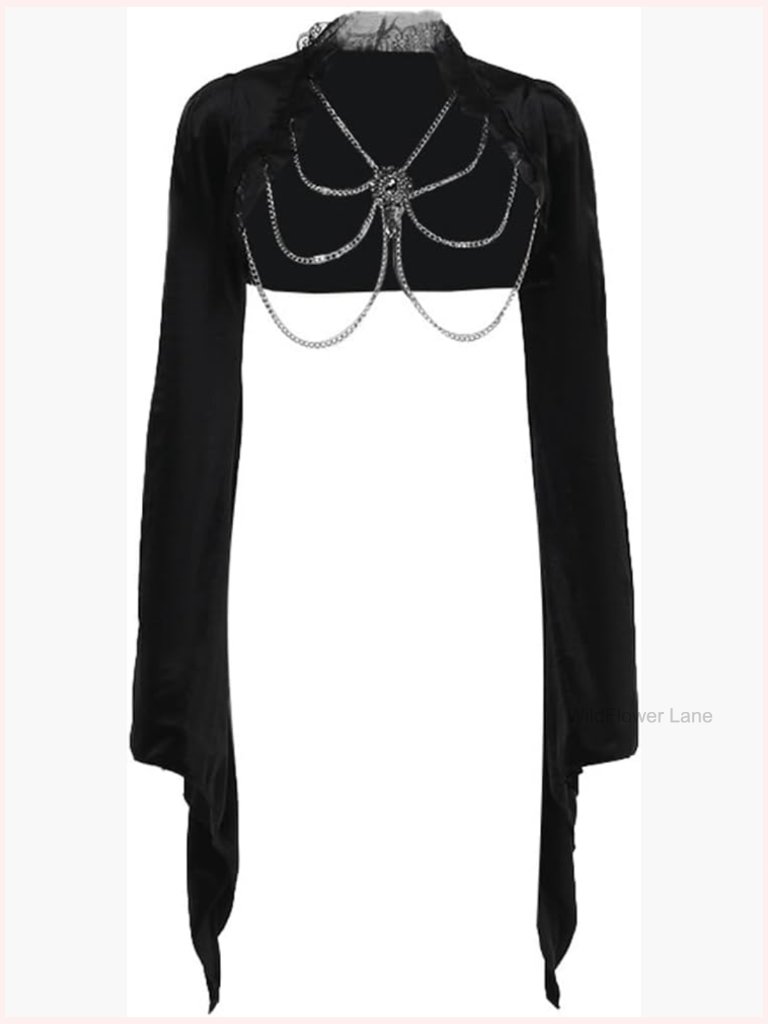 Bell Sleeve Crop Top Lace Up Y2k Gothic Bolero Grunge Shrug